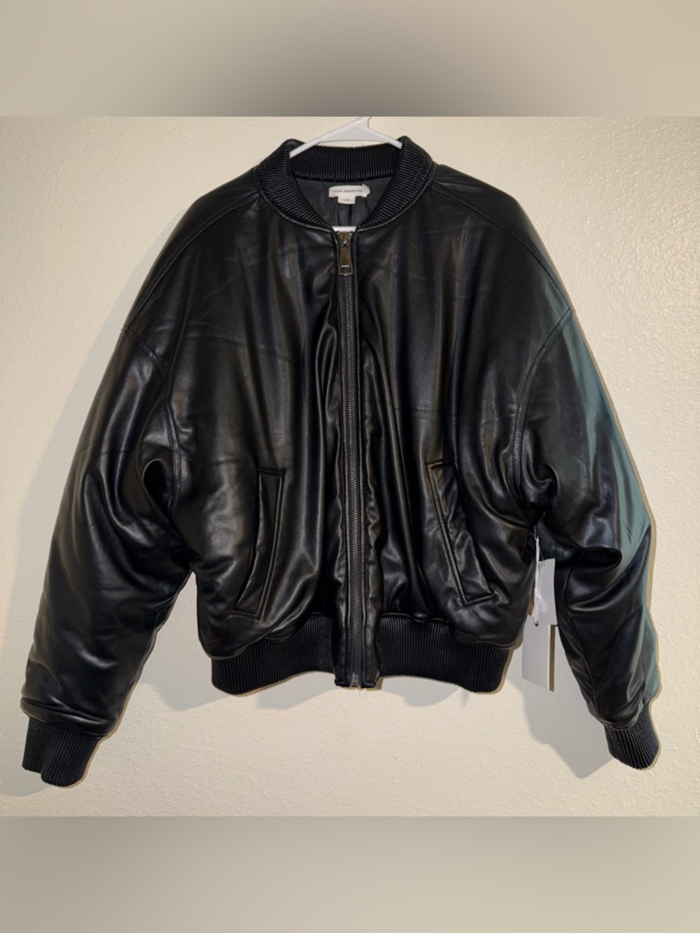 Good American Black Faux Leather Bomber Jacket NWT